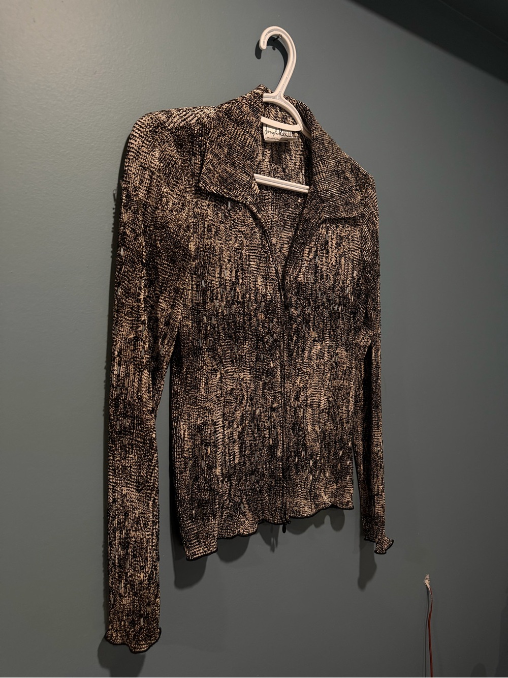Vintage Joseph Ribkoff Black & Cream Marled Zip-Up Sweater Jacket